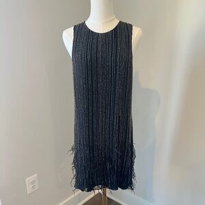 Parker Black Dress w Beading and Feather Detail - Large